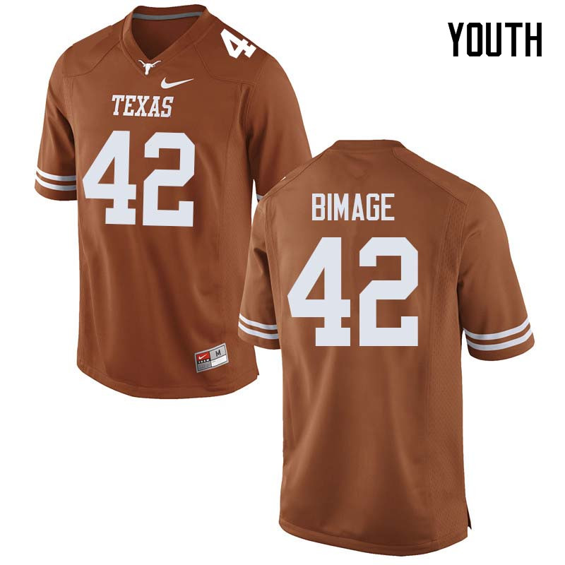 Youth #42 Marqez Bimage Texas Longhorns College Football Jerseys Sale-Orange